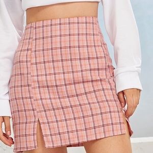 Pink Purple Plaid High-Rise Mini Skirt sz XL